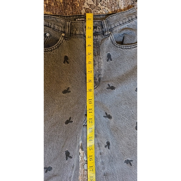 Playboy PacSun Women’s Jeans Size 26 Black/Gray Denim Embroidered Bunnies YTK - Picture 9 of 10